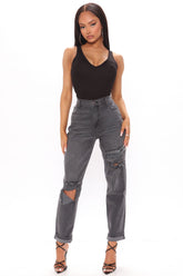 Hometown Cutie Destroyed Mom Jeans - Grey Ins Street